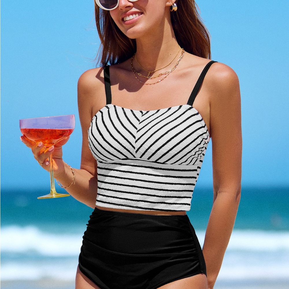 NWT: Striped square neck tanking Top and High-Waisted bottoms Set